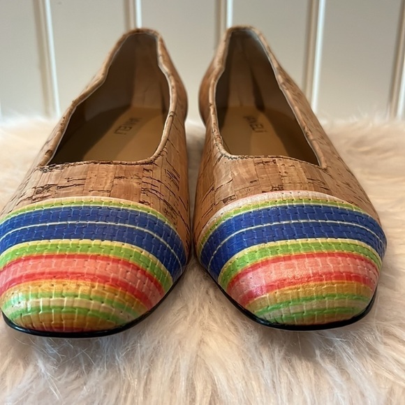 VANELI Natural Cork & Multi Color Captoe Rainbow Stripe Flat size 9 Italy - Picture 4 of 17